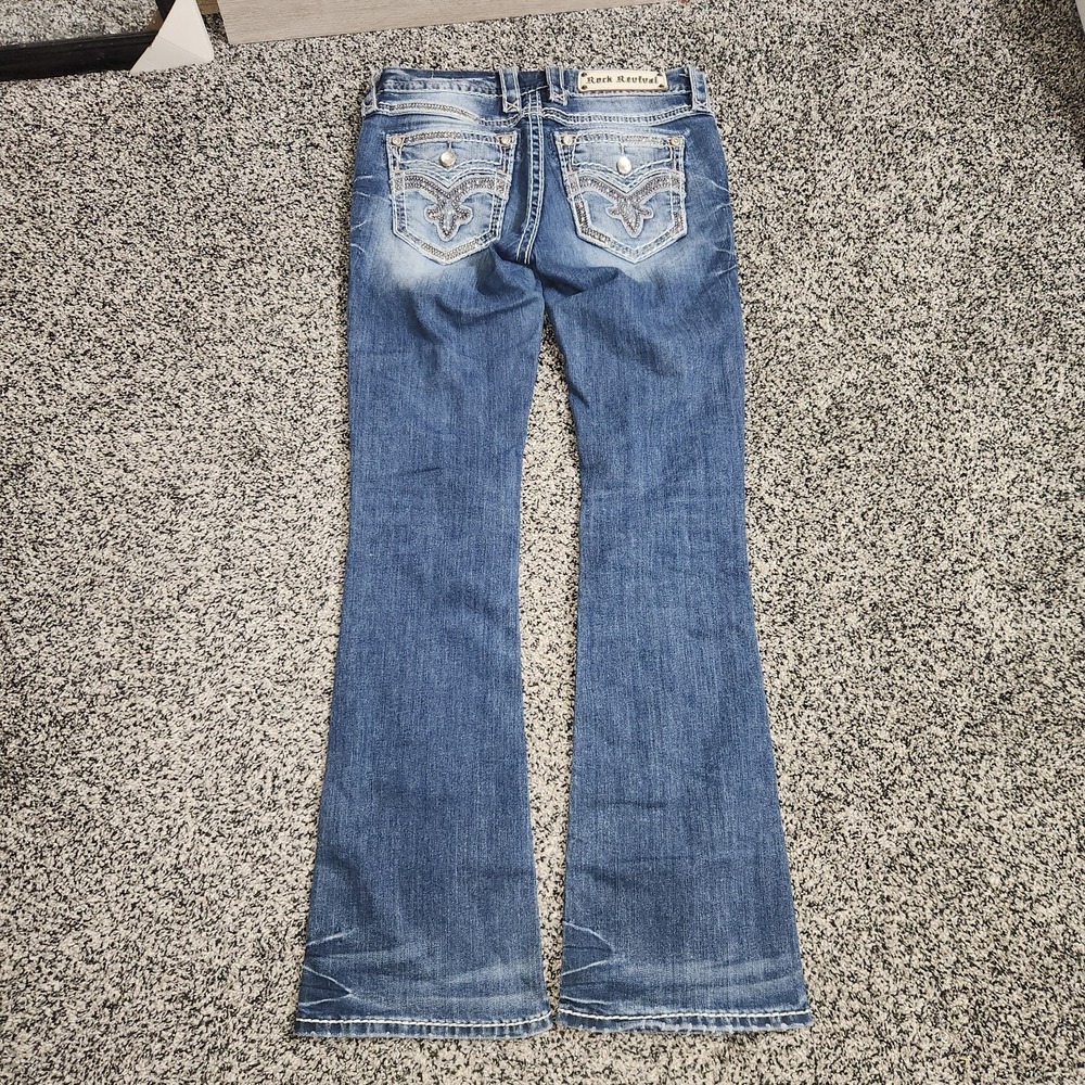 Rock Revival Raylea Low Rise Bootcut Jeans Bling Stretch Darkwash Women's Sz 26